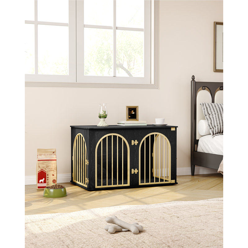 Dog Crate Furniture, 100 cm Wooden Dog Crate, Indoor Kennel for Small/Medium/Large Dogs, End Side Table Animal Crates, Anti-Chew, Anti-Escape, Arched Door Design