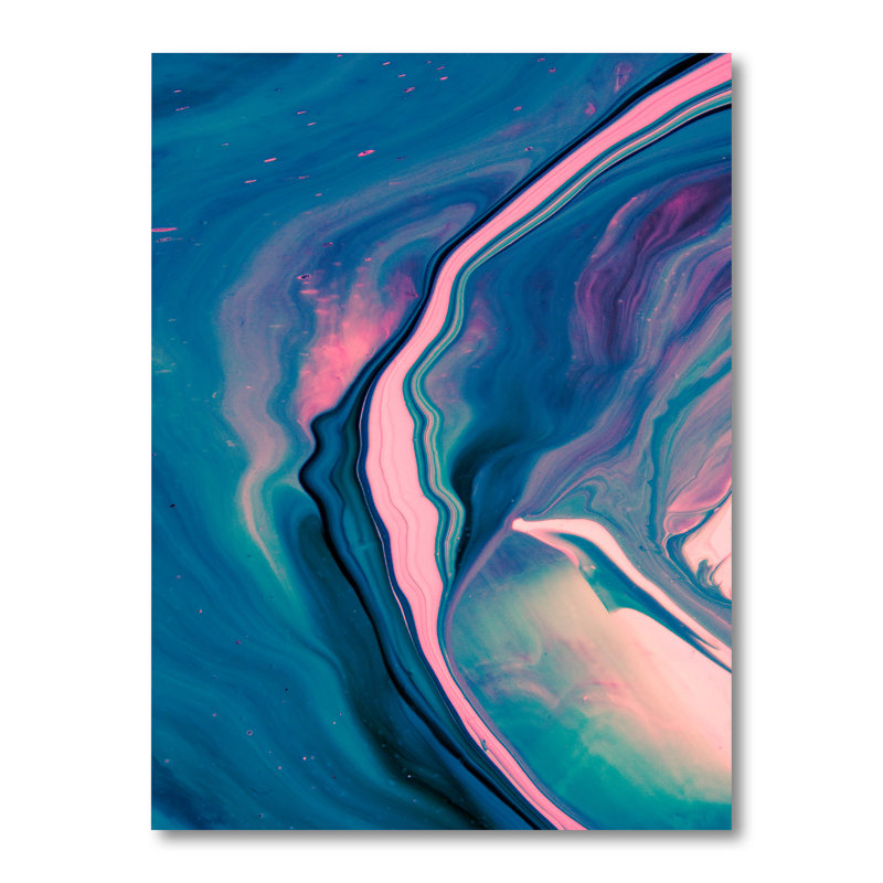 Décoration murale moderne sur toile de luxe en bleu et rose, H 44 po x l 34 po x P 1,5 po, Toile tendue