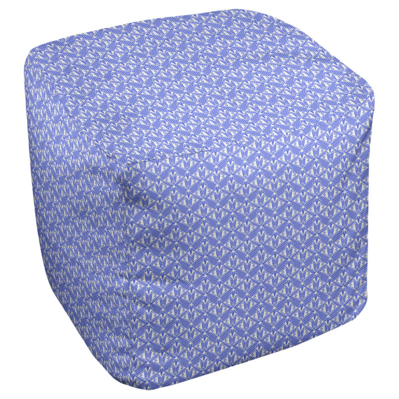 Repose-pieds cubique dégradé art déco Avicia, H 19,5 po x L 117 po x P 20 po, Bleu / blanc