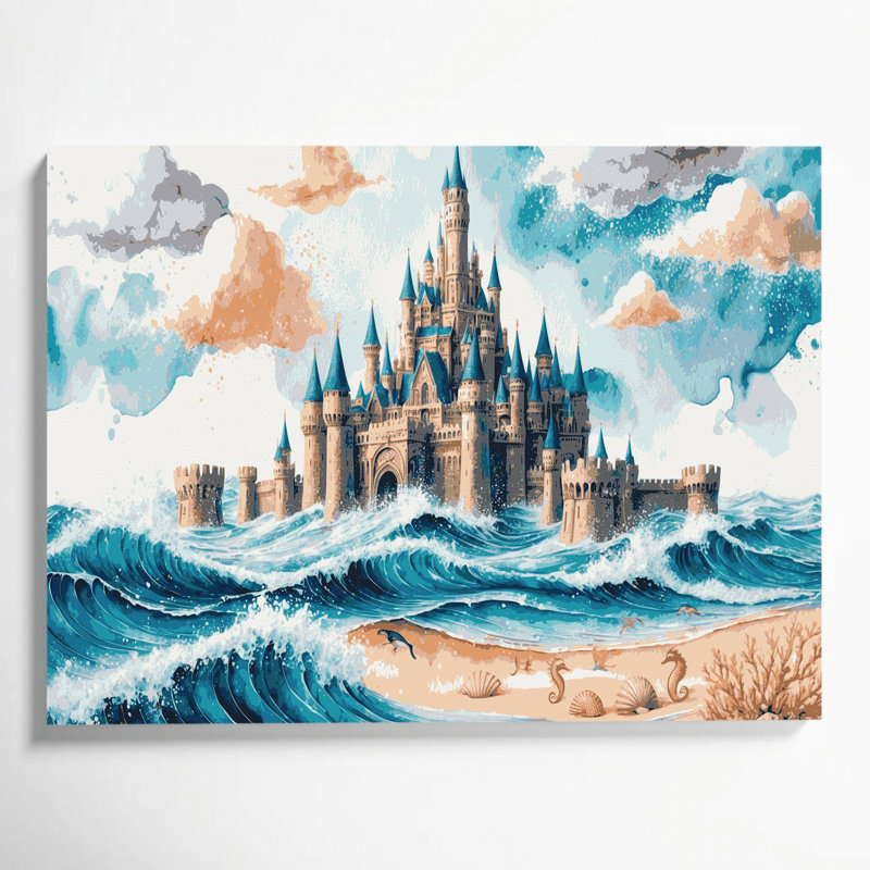 Coastal Sandcastle Kingdom White Canvas Wall Art, 11" H x 14" W