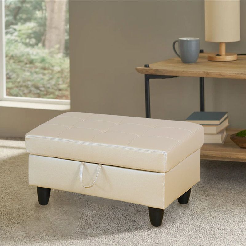 Faux Leather Upholstered Storage Bench, Latte