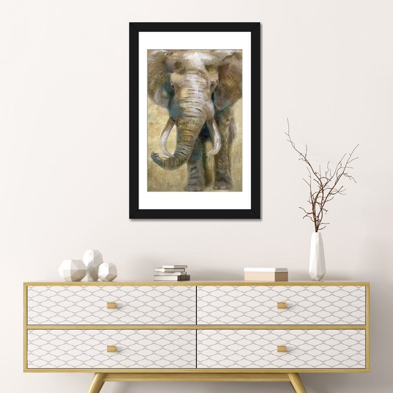 « summer safari éléphant », impression sur toile, H 24 po x l 16 po x P 1 po, Papier d'art encadré noir, Blanc