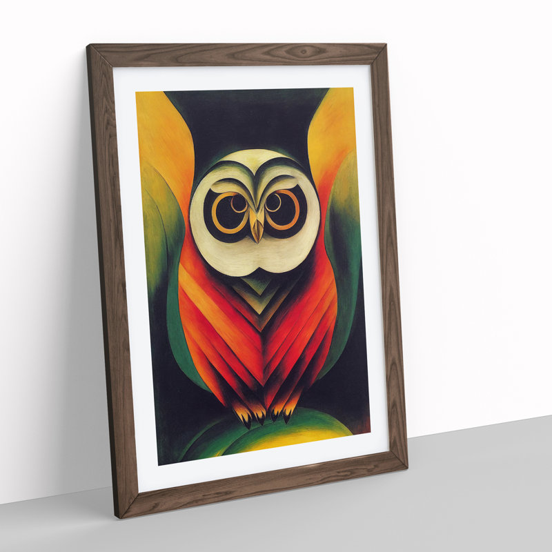 XV1022-373X Abstract Owl Painting - Print, Walnut Framed, Walnut, 64cm H x 46cm W x 2cm D