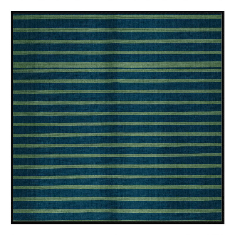Machine Washable Horizontal Stripes Green Area Rug, Square 7'