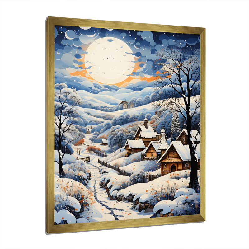 «Harmony of Winter Village VI», reproduction sur toile, H 44 po x l 34 po x P 1,5 po, Cadre doré à une seule photo