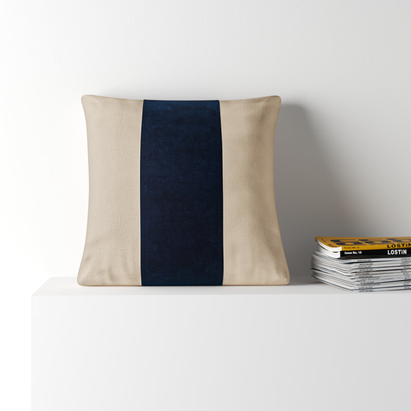 Housse de coussin Kat, Bleu marine / taupe, 22 po x 22 po, Housse de coussin seulement - sans coussin