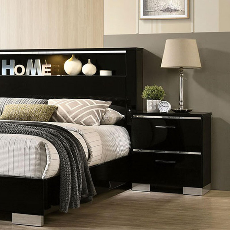 Table de chevet avec USB, Noir