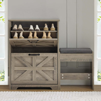 Shoe Cabinet For Entryway With With Shoe Bench, 2 Tier Freestanding,  Wooden Shoe Storage Cabinet With 2 Flip Drawers, Elegant Slim Shoe Organizer For Entryway, Hallway, Living Room