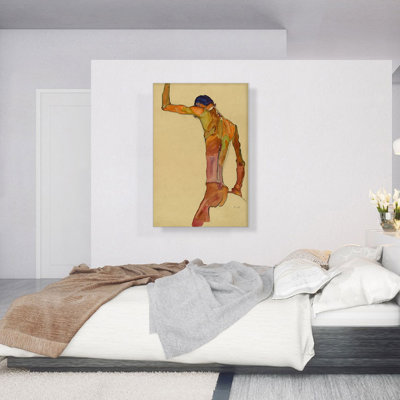 «Debout mâle nu avec bras levé, vue arrière 1910» par Egon Schiele - reproduction d'art sur toile tendue