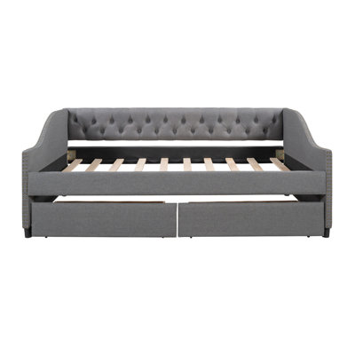 Upholstered Daybed With Two Drawers, Wood Slat Support, Full Size -  STYLISH, OKKK612-LP002111AAE