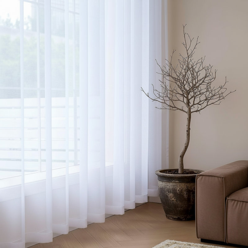 White Sheer Curtain Single Panel, 200 cm Width x 260 cm Drop