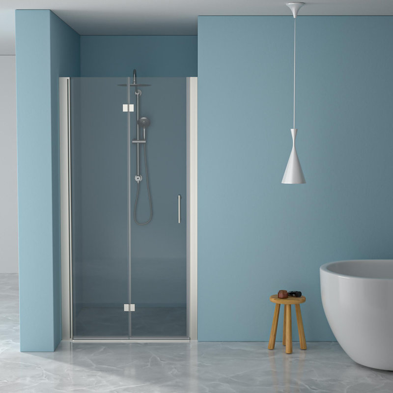 30"W x 72"H Fold Frameless Shower Door, Brushed Nickel