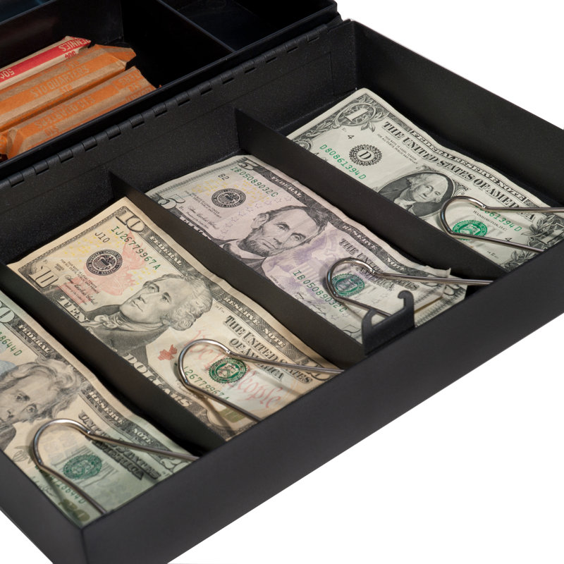 Black Steel Cash Box with Combination Lock and Removable Tray