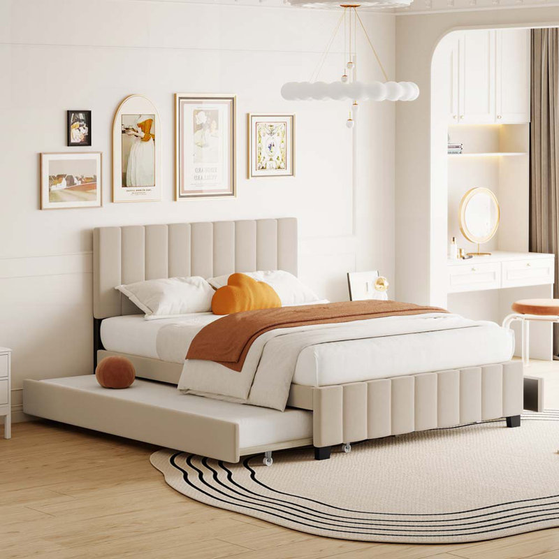 Faredo Upholstered Panel Storage Bed, Beige