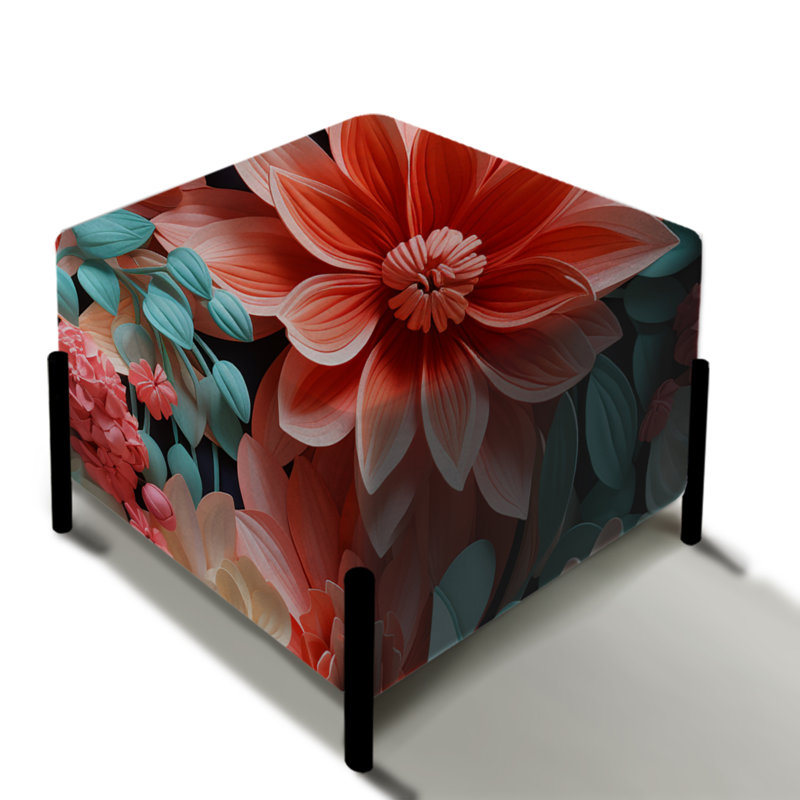 Corail Serenade motif tropical - repose-pieds carré tropical