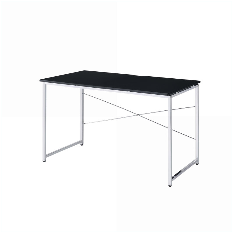 Desks, Modern Black Vanity Desk with Chrome Metal Frame | Black | Metal, Synthetic Wood