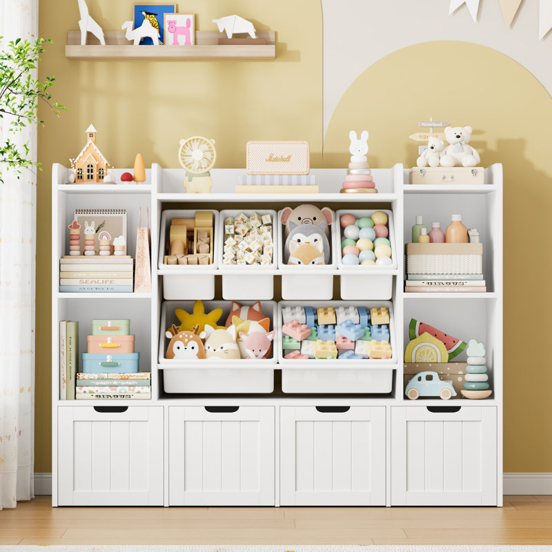 Bibliothèque l 55 "pour enfants avec 4 tiroirs amovibles, organisateur cubique, blanc, Blanc