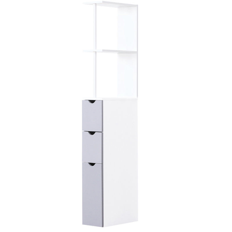Bathroom Linen Holder 54" - 2 Tier Shelf And Drawers, White Organized Cabinet 52.01" H Tower Drawers Freestanding Narrow Organizer For