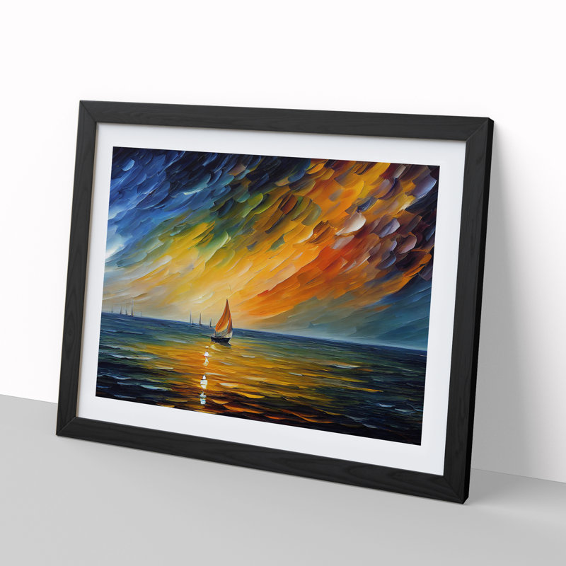 Sailing Boat On The Ocean Vol.3 Abstract - Framed Print, Black , 34cm H x 46cm W x 2cm D