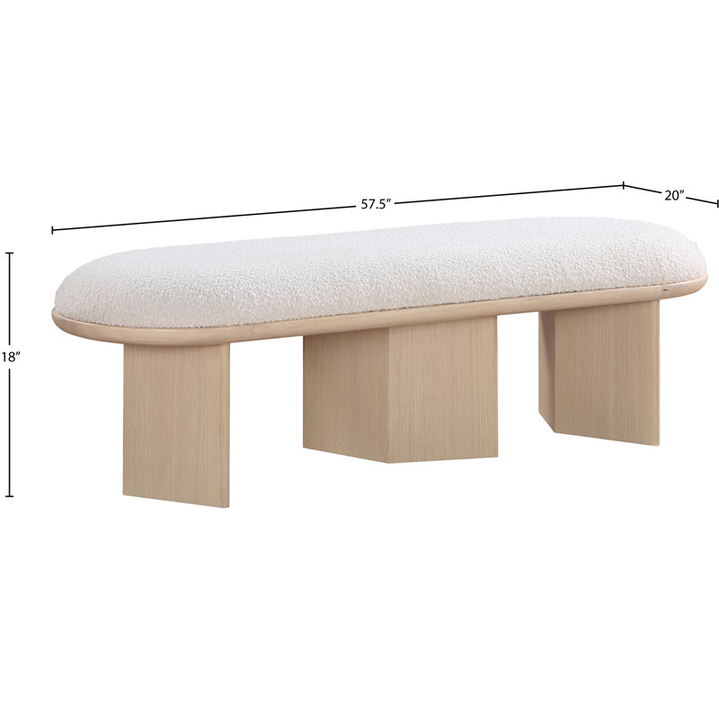 Wilshire Boucle Fabric Upholstered Bench, Cream Boucle Fabric, Natural Oak