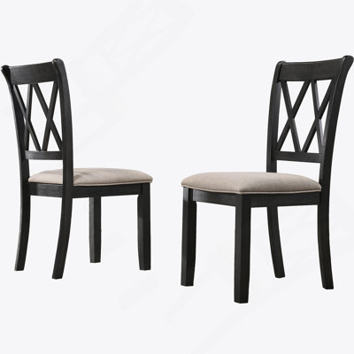 Fabric Upholstered Dining Chair In Black, Set Of 2