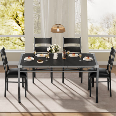 Dining Table Set for 4 with Upholstered Chairs, Wood Kitchen Table & 4 Chairs with Corner Protectors for Small Space
