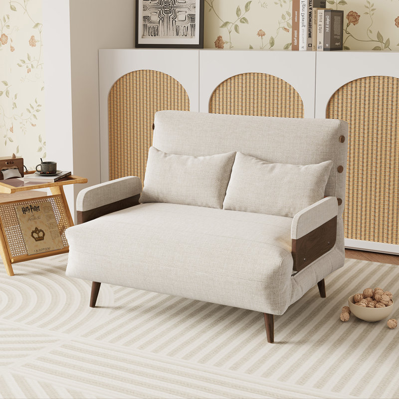 35.5'’ 3-in 1 Beige Cotton Linen Reclining Sleeper Sofa Chair,Accent Chair with Solid Wood Feet I 5-gear Adjustable Backrest