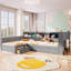 Lit plateforme simple en L avec lit gigogne, tiroir et tablettes de rangement - Économie d'espace, gris-918055766
