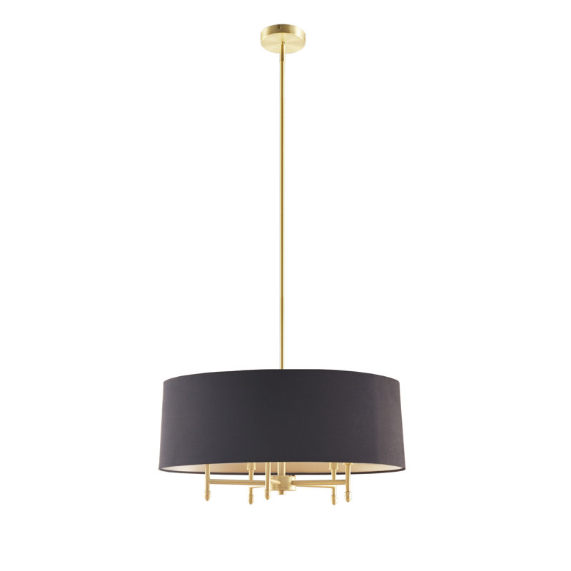 Gold and Black Brass Drum Shade Chandelier with Adjustable Height