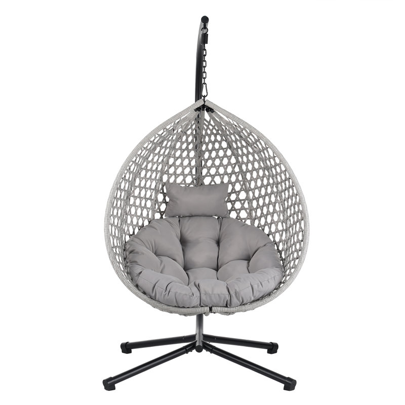 Chaise hamac suspendue durable avec support et coussin amovible, Beige, Blanc