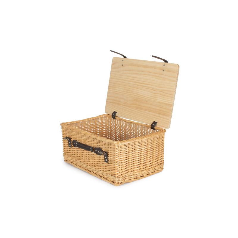 Wicker Gift or Storage Hamper Basket with Lid, 26cm H x 51cm W x 36cm D, Buff