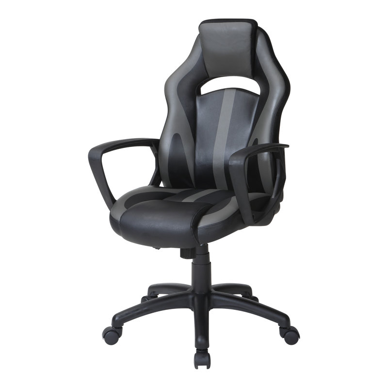 Inbox Zero Influx Adjustable Ergonomic Faux Leather Swiveling PC & Racing Game Chair, Gray