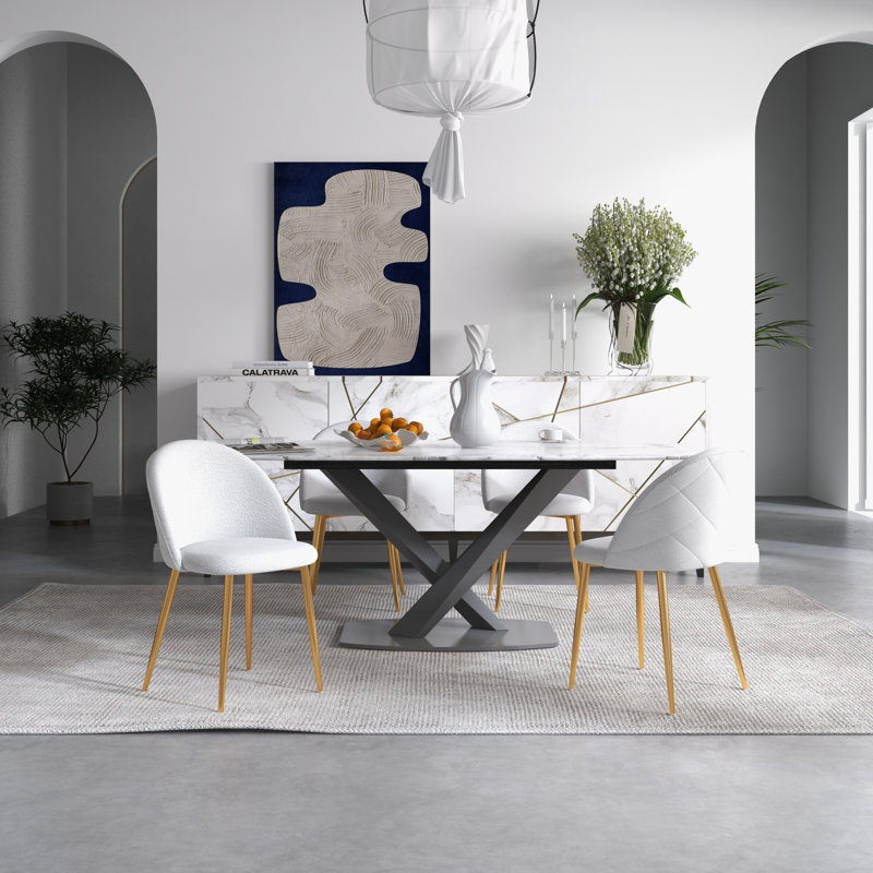 Edny Modern Dining Room and Kitchen Chairs with Gold Metal Legs, White