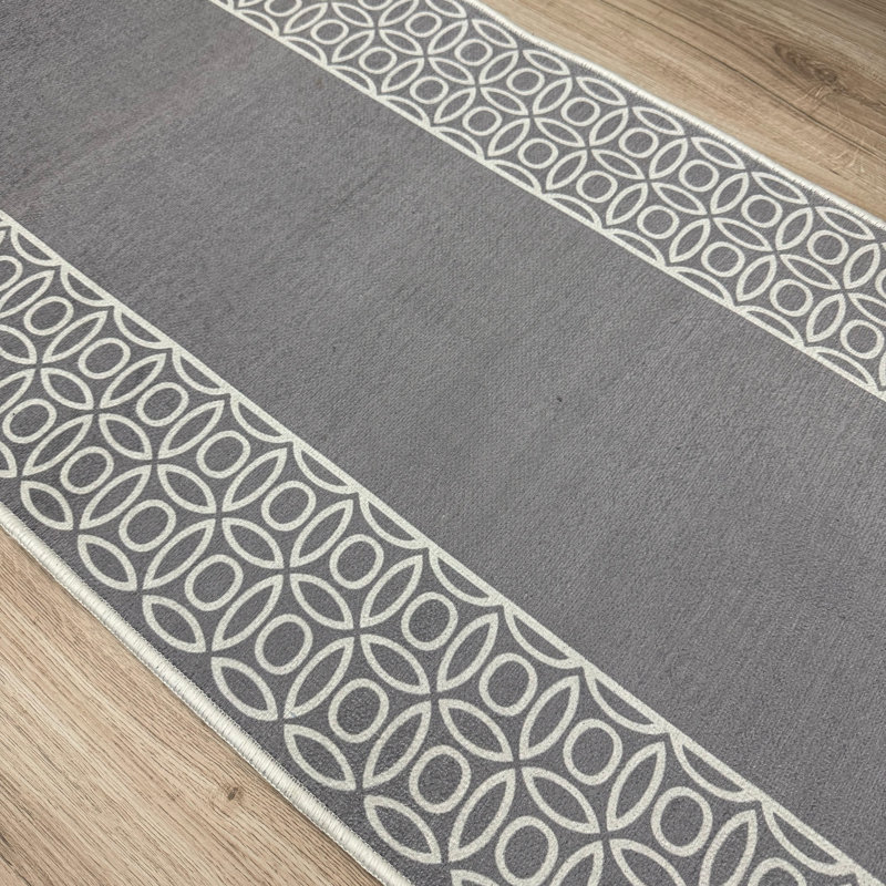 Custom Size Slip Resistant Chain Bordered Gray Low Pile Runner Rugs by Feet, Runner 2'2" x 8'