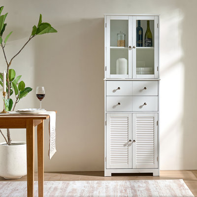 Armoire de rangement de 67 po de hauteur avec portes et tablettes Grande armoire de rangement pour garde-manger avec tiroir Grande armoire de rangement pour cuisine, salle de bricolage, blanc