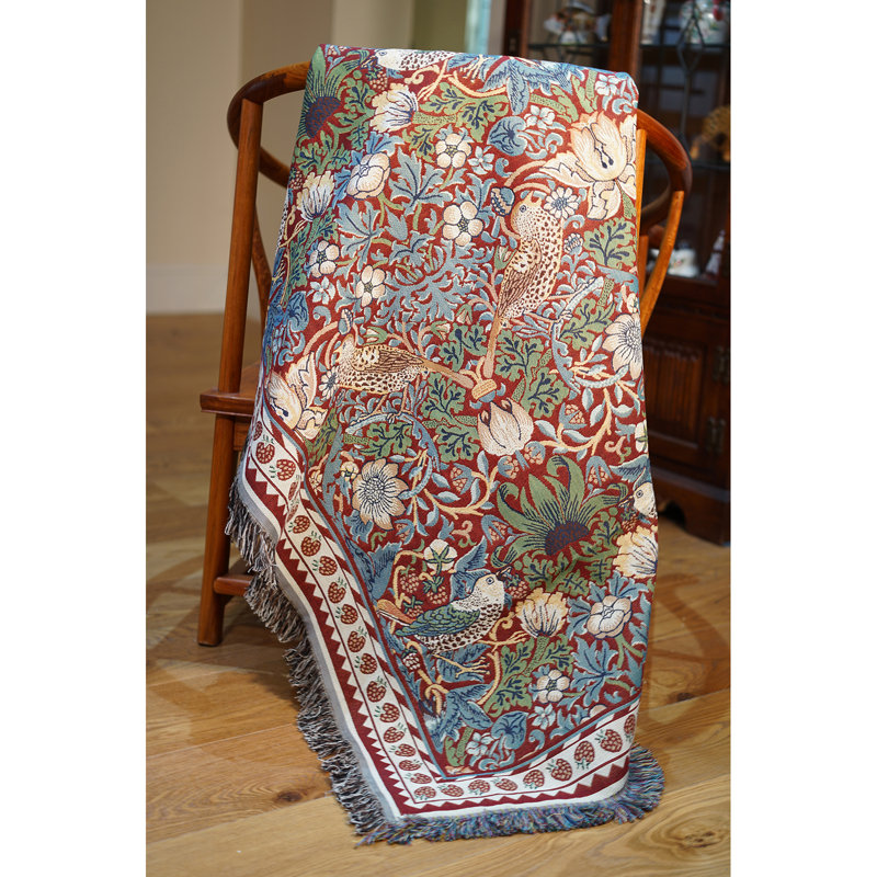 Jeté 100% coton William Morris, Rouge / bleu / vert