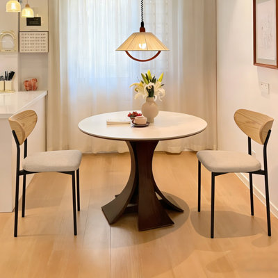 Dining Chairs Set Of 2, Upholstered Kitchen Chairs With Curved Backrest & Metal Legs, Beige