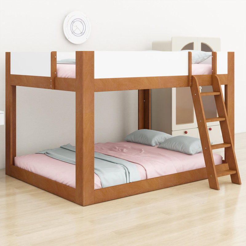 Lit superposé avec échelle réversible et barrières de sécurité pour plafonds bas, Grand lit, Walnut