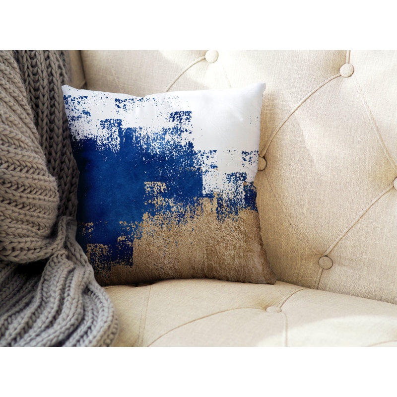 Coussin décoratif intérieur / extérieur Wes, Bleu marine/doré, L 19 po x H 19 po