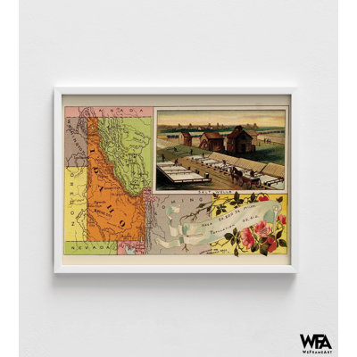 Art mural de l'Idaho, reproduction d'art encadrée des États-Unis, art rétro, art graphique, impression de carte des États-Unis, art mural encadré