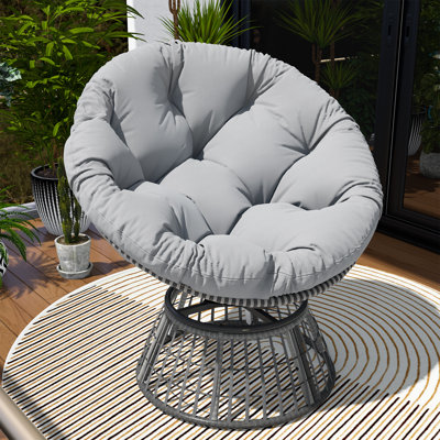 42" Oversized Papasan Accent Chair, 360° Swivel Round Wicker Reading Chair with Thick Cushion, 350 lbs Capacity Ergonomic Lounge Chair for Indoor/Outdoor Patio, Living Room, Bedroom