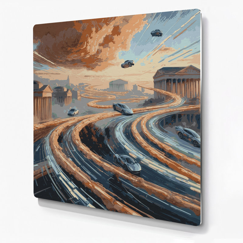 Art mural en métal gris Sci Fi Flying Cars, H 12 po x l 12 po