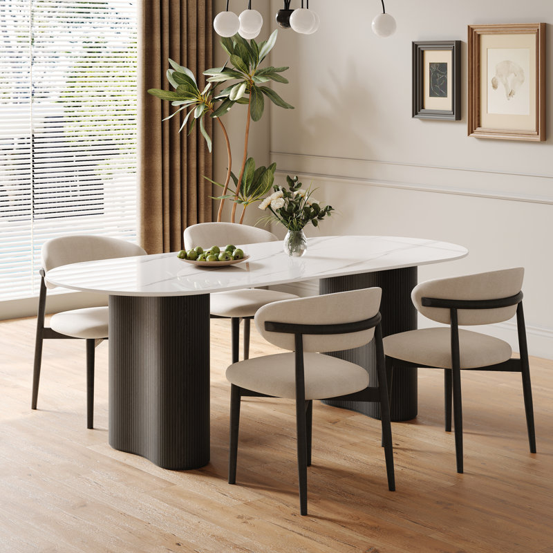 71" Modern Oval Dining Table Set With 4 Dining Chairs, 5 Pieces: Table, 4 Chairs