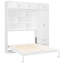 Grand lit blanc avec rangement au-dessus de la tête et garde-robe latérale, idéal pour les espaces restreints combinant confort et conception compacte