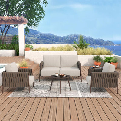Ensemble de mobilier de patio pour 4 personnes avec table basse et coussin épais