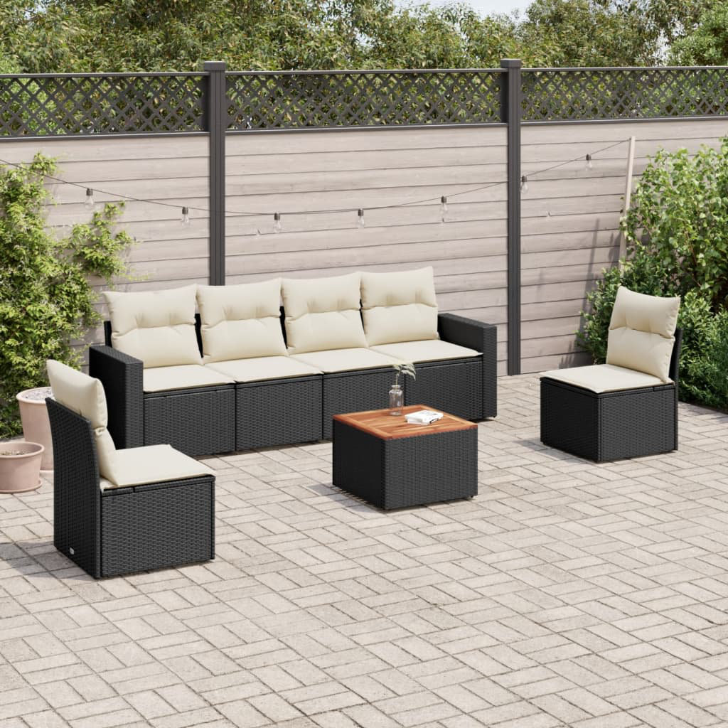 Vidaxl 7-Tlg. Garten-Sofagarnitur Mit Kissen Schwarz Poly Rattan