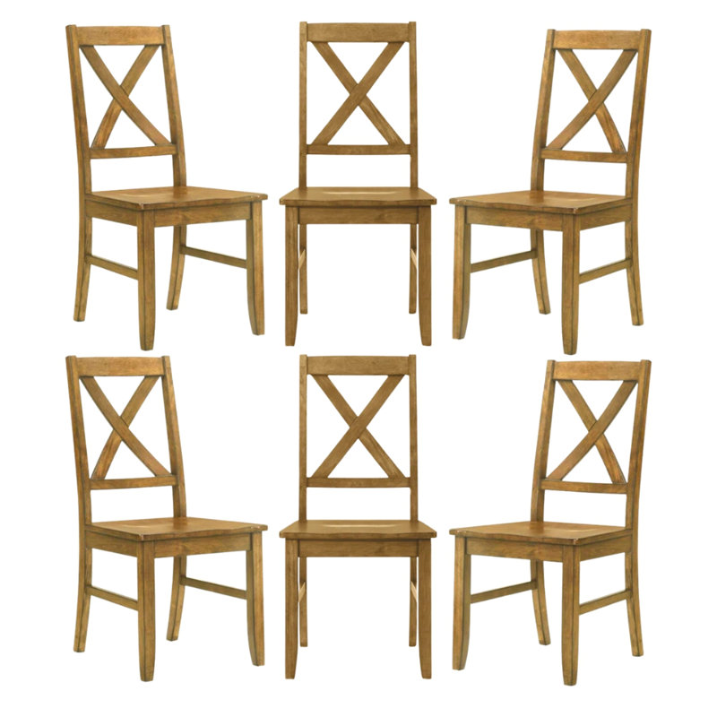 Oaklyn Rustic Solid Wood Dining Chair Set, Light Oak, 6