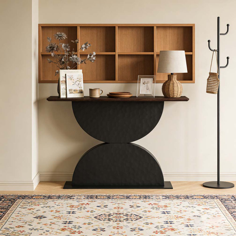 47''Double Semi-Circles 3d Hammer-Shaped Texture Base Wood Console Table
