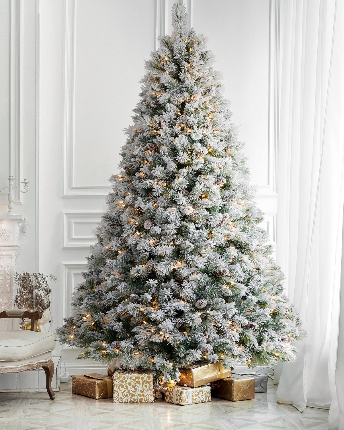 Prelit Snow Flocked Artificial Christmas Tree, 72"H