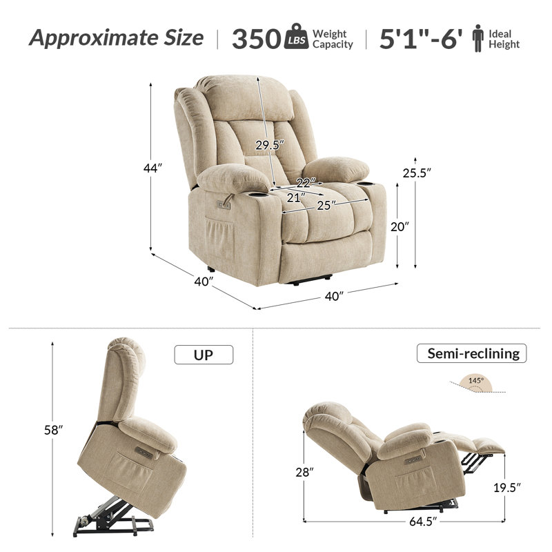 Fauteuil inclinable électrique surdimensionné chauffant Udi avec massage (ensemble de 2), Beige
